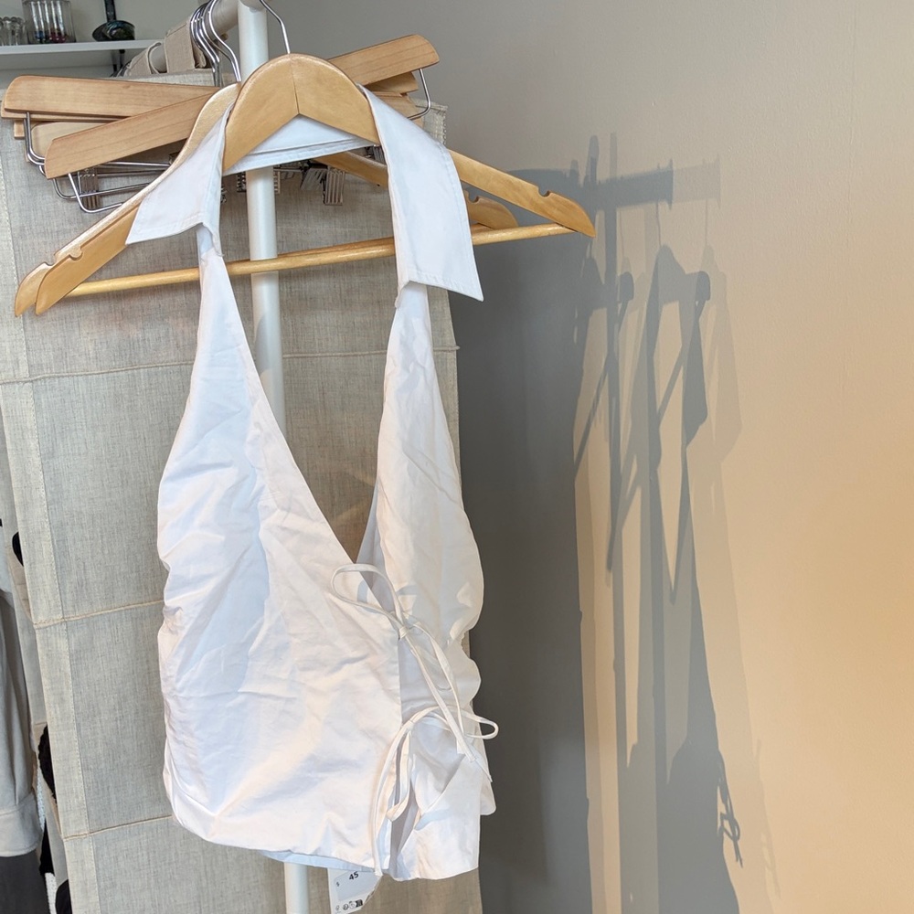Zara White Sleeveless Wrap Halter Top